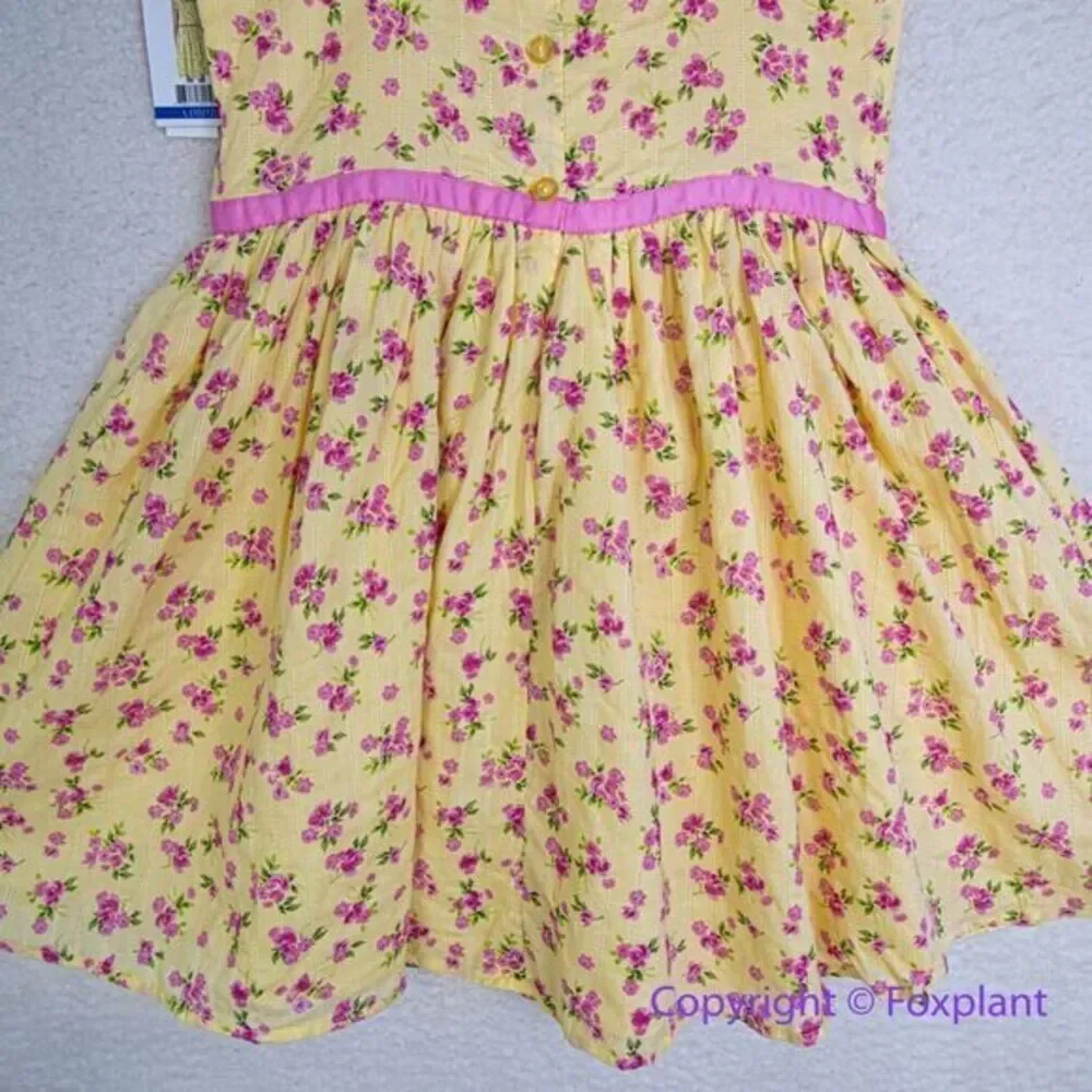 New! Zunie Girl Cotton Floral‎ fit and flare Knee-Length Dress yellow , size L